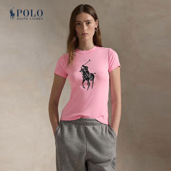 Polo Ralph Lauren เสื้อยืดผู้หญิง Pink Pony Cotton Crewneck Tee