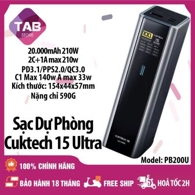 Sạc Dự Phòng Cuktech 15 Ultra 20000mAh 210W 2C1A  PD3.1 PPS2.0 Mi Turbro Charger 120W PB200U - Bảo Hành 18 Tháng