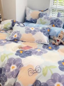 Four Seasons Universal Pure Washed Cotton Bed Sheet and Duvet Cover Set for Male Students Dormitory Single and Double Bed Bedding Set LZD