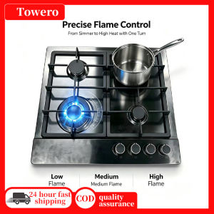 4 Burner Built in Gas Cooktop Stainless Steel Drop in Gas Hob Anti Melt Metal Knobs Cast Iron Grates Electric Ignition Flame Failure Safety for Home Commercial Kitchen