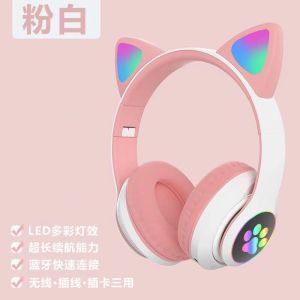 Purple Green Blue Pink Head-mounted RGB Lighting Cat Ear Headphones Cartoon Wireless Bluetooth Anchor Live Headset Long Battery Life  Gaming Earbuds Wireless Earphone Sports Running Exercise Music Learn Good Sound Quality Noise Cancellation Reduction