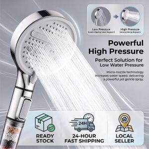 Large Panel 12cm Shower Head High Pressure Filtered 4-Layer Water Purifier Spa Handheld Sprinkler Nozzle Anti-Rust One-Click Stop