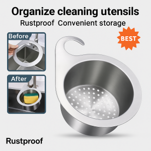 304 Stainless Steel Sink Drain Rack Household Punch-free Drain Basket Leftovers Storage Rack