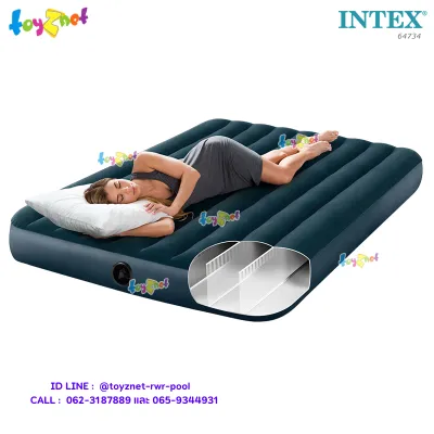 Intex ที่นอนเป่าลม 5 ฟุต (ควีน) 1.52x2.03x0.25 ม. ดูรา-บีม ไฟเบอร์-เทค โครงสร้างใหม่ นอนสบายขึ้น สีเขียวมิดไนท์ รุ่น 64734