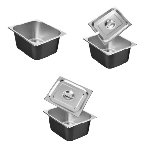 Stainless Steel Half Unit Storage Container with Lid Rustproof Dishwashing Utility Tub for Commercial Kitchen Use