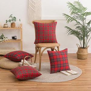 Faux Linen Plaid Cushion Cover Simple Geometric Christmas Pillow Case Soft Luxury Throw Pillow Cover for Sofa Bed Chair Xmas Home Decor