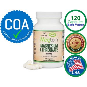 ✅ NEW Real Magtein Magnesium L Threonate 2000mg Most Brain Bioavailable Form of Magnesium Patented & Clinically Studied Supports Memory Learning Mood Focus Verbal Fluency Processing Speed by Double Wood Made in USA