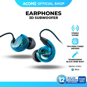 ACOME 3D Subwoofer Headphones Powerfull Bass Transparent Black Wire Body Garansi Resmi 1 Tahun ACE01
