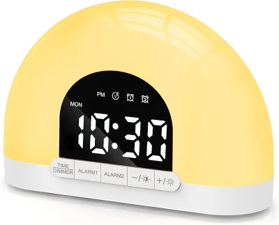 Wake Up Light Sunrise Alarm Clock for Kids Adults Heavy Sleepers Bedroom Sunlight Alarm Clock with Sunrise Simulation Dual Alarms Night Light Snooze 7 Alarm Sounds 7-5-2 Modes Ideal for Gift