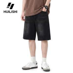 Huilishi 2025 Summer New Arrivals Mens Cotton Loose Washed Denim Casual Shorts