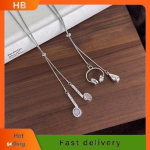 HB Fashion Silver Earphones Water Droplet Pendant Necklace INS Style Minimalist Long Pull-out Sweater Chain Jewelry Accessories