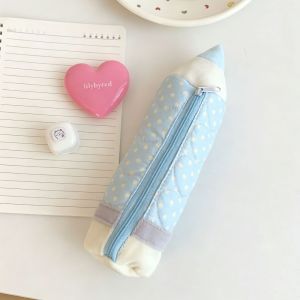 PYA94 Y2k Pencil Shape Pencil Case Printed Korean Style Star Print Pen Bag Cosmetic Brush Bag  Storage Polka Dot Pencil Pouch Stationery Supplies