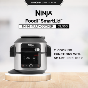 Ninja Foodi 11 in 1 SmartLid Multi cooker in one pot Electric Pressure cooker Bake Roast Dehydrate Slow Cooker Air Fryer Grill Sear/Saute Steam Sous Vide Yogurt maker & More with 6L Capacity and Recipe Book - Ninja OL550