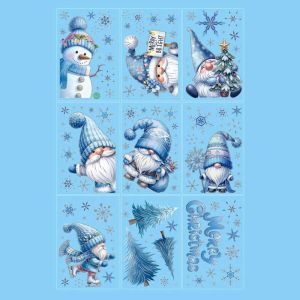 XYAX 9Pcs Cartoon Christmas Wall Sticker Snowflakes Snowman Decor Mural Decals Electrostatic Bonding Waterproof Santa Windows Stickers Glass