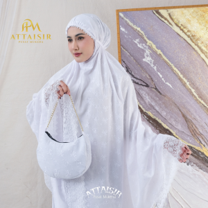 Apm Mukena - Mukena Dewasa Premium Katun Paris Bordir Putih Jumbo Syarifah Series Apm