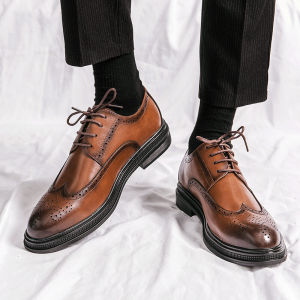 LJMens Formal Business Casual British Style Leather Shoes Heightening Soft Bottom Breathable Wedding Groom Shoes Brown