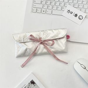 WCYC PU Leather Pen Bag Bowknot Printing Quilted Pen Pouch Multifunctional Large Capacity Cosmetic Bag Girls Gift