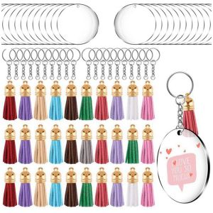 Acrylic Keychain Blanks 90pcs Clear Keychains Kit Including 30pcs Acrylic Blanks 30pcs Keychain Tassels 30pcs Key Chain Rings and 30pcs Jump Rings for DIY Keychain Vinyl Crafting