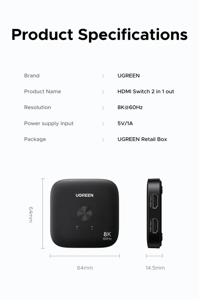 UGREEN 8K 60Hz HDMI Switcher in out Converter for PS5/4/3
