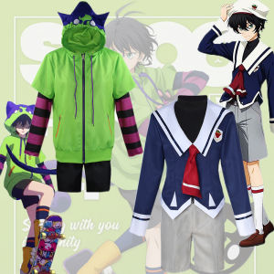 Anime SK8 Cosplay Costume Chinen Miya School Uniform Sets Cat Green Hooded Zipper Jacket Short Pants Outfits With Tail Gloves Sock