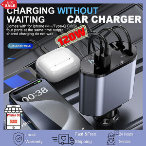 120W Super Fast Car Charger with Lighting and USB C Cable Dual output Car Quick Charge Adapter for iPhone 16 15 14 13 12 11 Pro Max Series Samsung Huawei Google pixel