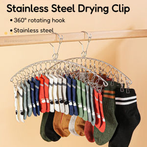 Stainless Steel Clothes Hanger Drying Rack with 10 Clips Windproof Space Save Underwear Socks
