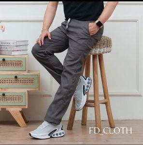 Celana panjang chinos ripped pria pinggang karet bahan twill mulur