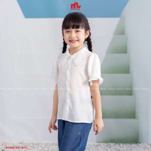 Áo Sơ Mi Cộc Tay Bé Gái Mirabel Riomio Vải Đũi 3M Mềm Mát Nhẹ Thiết Kế Cổ Ren Thêu Sang Chảnh Trắng Size 5/6–10/11 (20–40kg) RA668