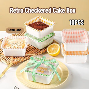 10pcs/pack Retro Checkered Cake Box with Lids Aesthetic Cute Bento Box Checkered Square Cake Dessert Box for Party Gift