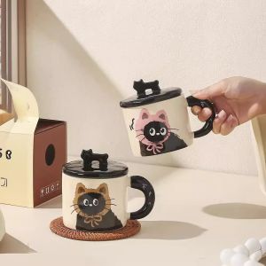 HelloCup Cute cat mug with lid high-end coffee cup creative exchange gift ceramic coffee cup 可愛杯子馬克杯
