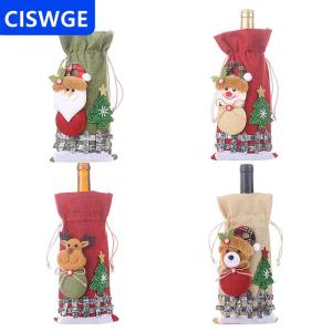 [COD] CISWGE AUTOPARTS Giáng sinh chai rượu vang bao gồm túi người tuyết Santa Claus rượu sâm banh chai Bìa tay Áo giáng sinh vui vẻ trang trí bàn năm mới
