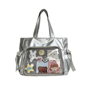 CHENJIE Canvas Transparent Handbags Large Capacity Reusable Messenger Bag  Design Harajuku Satchels Bag Women