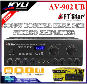 【KYLI】AV-902UB Digital Karaoke Stereo Amplifier Max Power 3000w 3 Mic Input BT/FM/USB/Slot