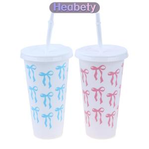 Heabety  1PC 710ml Kawaii Bow tái sử dụng bên ly với rơm nắp cà phê nước trái cây trà dễ thương cốc với rơm ly nhựa Quà Tặng mùa hè