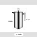 French Press เครื่องชงกาแฟสเตนเลสสตีลสองชั้นหม้อชาแบบฝรั่งเศสพร้อมตัวกรองผลิตขึ้นเพื่อมีอายุการใช้งาน. 