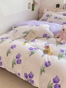 Floral Full Garterized 4 in 1 Bedding Set US Cotton Queen Fitted BedSheet Duvet Cover Pillowcase Dec