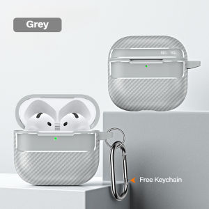 Sarung Dof คาร์บอนไฟเบอร์สำหรับ Apple AirPods Pro 3 / Pro 2 / Pro / 3rd / 2nd / 1st รุ่นคลุมทั้งหมดหูฟังไร้สายสำหรับ AirPods 4เคสป้องกันแข็งกันแรงกระแทกพร้อมพวงกุญแจ