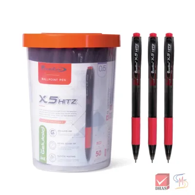 Quantum ปากกา ปากกาลูกลื่น เจลลูลอยด์ X5 Hitz หมึกแดง 0.5 กระบอก จำนวน 50 ด้าม