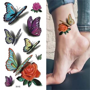 3D Butterfly Tattoos Stickers Rose Flower Girls Women Body Art Water Transfer Temporary Tattoo Sticker Arm Wrist Fake Tatoo
