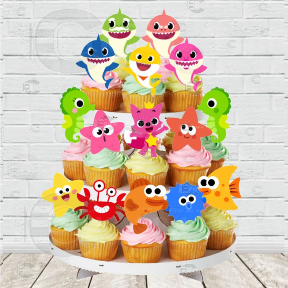 12+3pcs Baby Shark Theme Cupcake topper for DIY Party Decorations