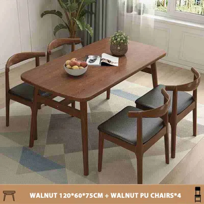 120*60CM Dining Table Four Chairs Set Home Nordic Coffee Table With Chair Meja Makan Kerusi Kayu 餐桌 桌子