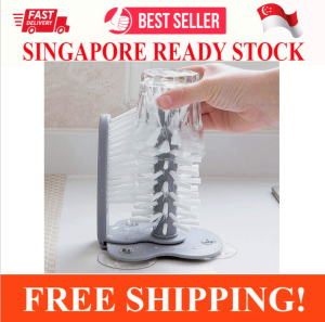 GLASS CUPS WASHER BRUSH CLEANER WITH SUCTION BASE NYLON BRISTLE FOR CUPS MUGS WINE GLASS DOUBLE SIDED BRISTLE BRUSH FOR BAR KITCHEN SINK HOME TOOLS CUP CLEANER BRUSH