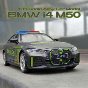 【RUM】1:34 Scale BMW i4 M50 Alloy Car Model Light & Sound Effect Diecast Car Toys for Boys Birthday Gift Kids Toys Car Collection