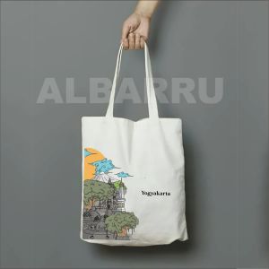 OLEH - OLEH KOTA YOGYAKARTA TOTE BAG WANITA/TAS KANVAS BLACU lucu dan aestetik UKURAN 30x40cm