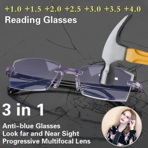 3 in 1 Reading Glasses Men Women Bifocal Far Near Anti Blue Light Magnification Eyewear Glasses