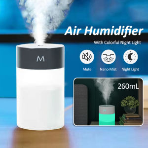 260ml Air Humidifie Ultrasonic Aroma Water Mist Diffuser Air Lembap USB Essential Oil Aroma Diffuser with Night light Portable Mist Sprayer 加湿器 香薰机