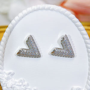 Sequito cao quý đính hôn phụ nữ trang sức Tai đầy đủ Micro Pave sáng bóng AAA đá Cubic Zirconia V hình dạng mạ bạc bông tai dạng núm nhỏ SE977