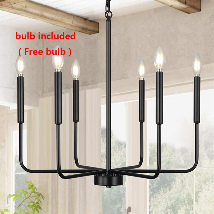 （Free bulb）Black Chandelier，Modern Farmhouse Chandeliers for Dining Room  6-Lights Matt Rustic Black Candle Pendant Light Suspended Ceiling Light