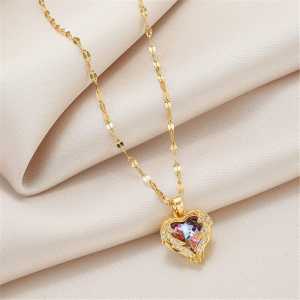 [bayar di tempat] kalung liontin love permata anti karat selamanya / kalung titanium wanita dewasa titanium