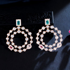 SEQUITO Personality Women Clothing Jewelry Yellow Gold Plated Micro Pave Setting Multicolor AAA Zirconia Gorgeous Hollow Out Big Drop Earrings for Daily Party SE869